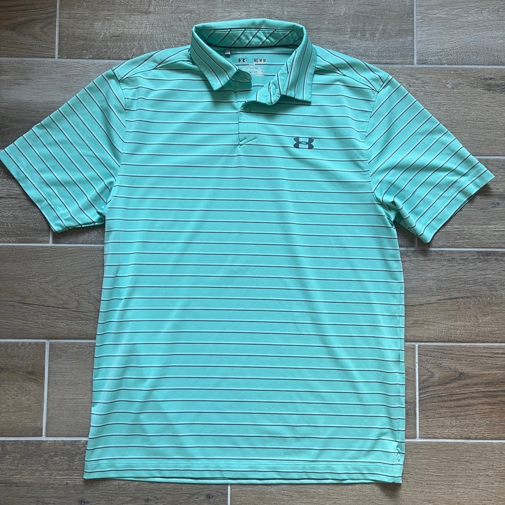 Under Armour Mint Green Striped Golf Shirt Men’s Medium